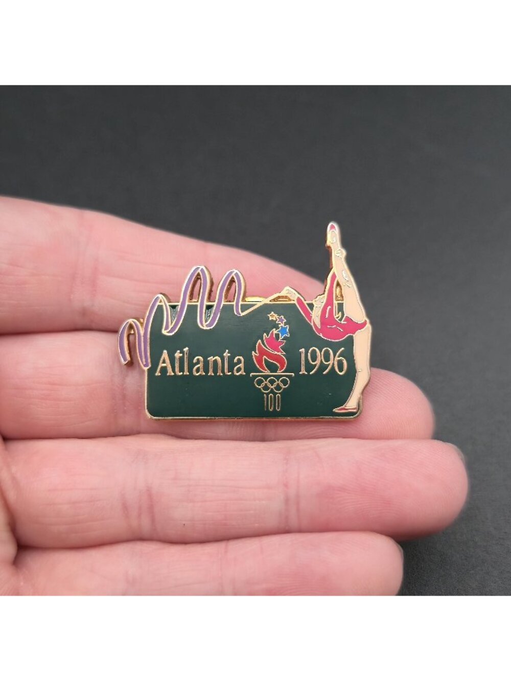 Vintage Atlanta 1996 Olympic Gymnastics Centennial Torch Logo Lapel Pin A8681